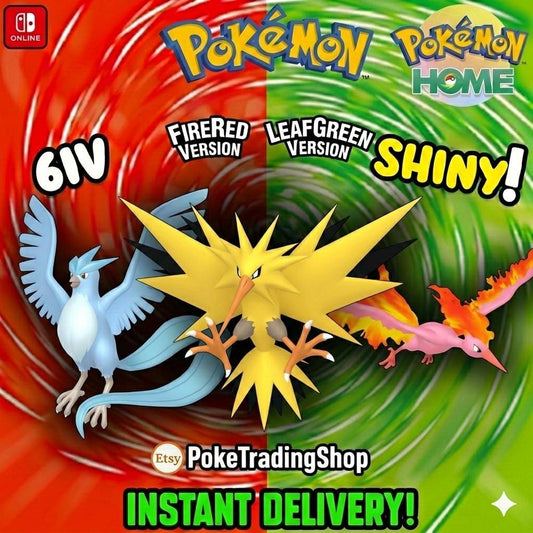 Pokémon FIRERED LEAFGREEN Authentic LEGENDARIES Shiny Articuno Zapdos Moltres - Pokémon HOME digital Pokémon trade by