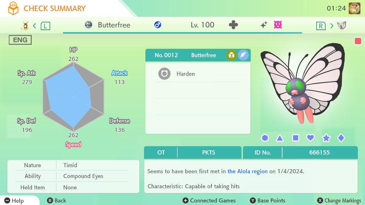 Shiny BUTTERFREE Pokémon HOME 6IV Competitive Battle Ready - Pokémon Scarlet & Violet digital Pokémon trade by