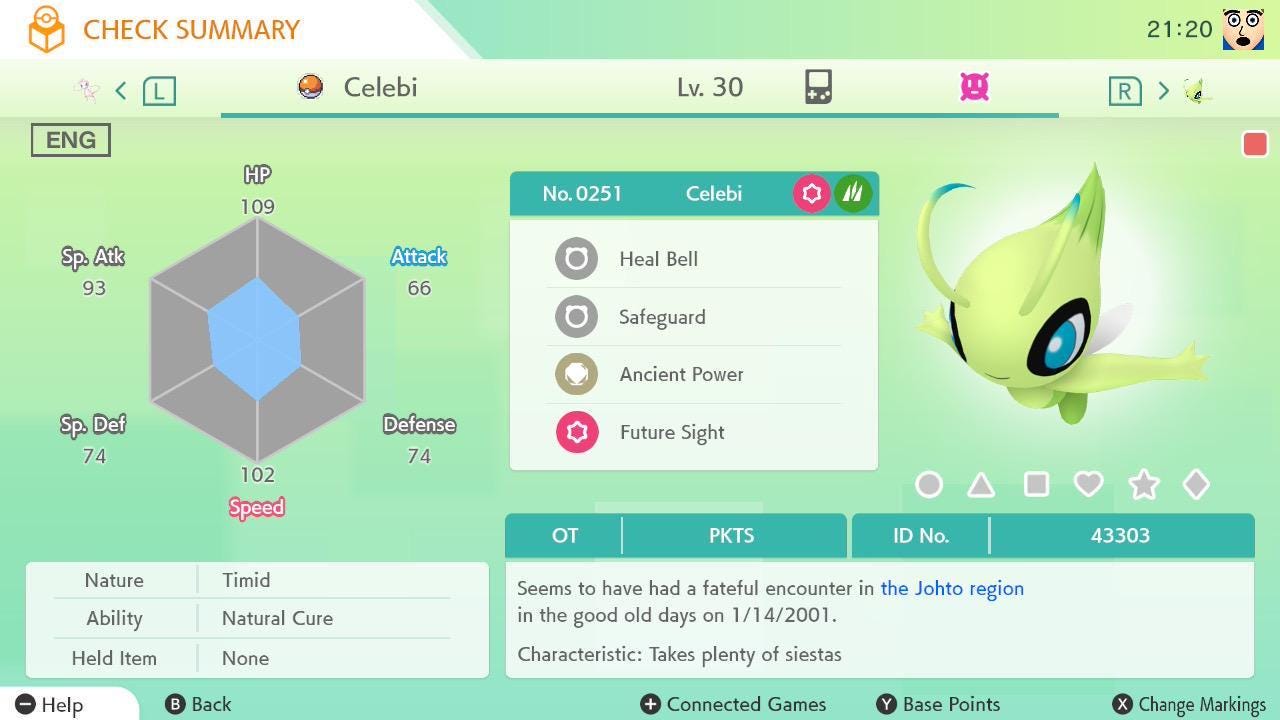 Pokemon HOME 2001 Event Celebi (Crystal Bonus Distribution) Pokémon Home Scarlet - Pokémon Scarlet & Violet digital Pokémon