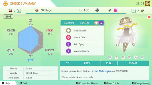 Shiny NIHILEGO Pokémon HOME 6IV Competitive Battle Ready - Pokémon HOME digital Pokémon trade by PokeTradingShop