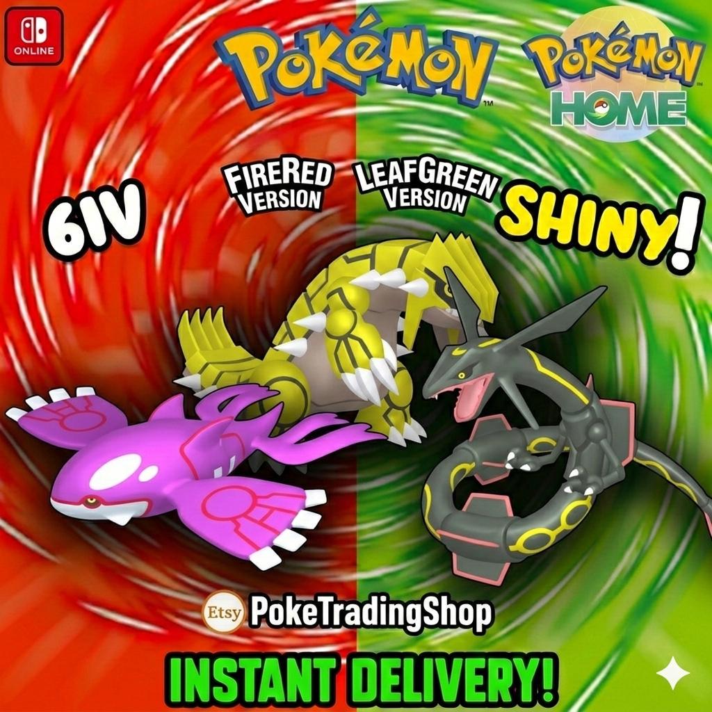 Pokémon FIRERED LEAFGREEN Authentic LEGENDARIES Shiny Rayquaza Groudon Kyogre - Pokémon HOME digital Pokémon trade by