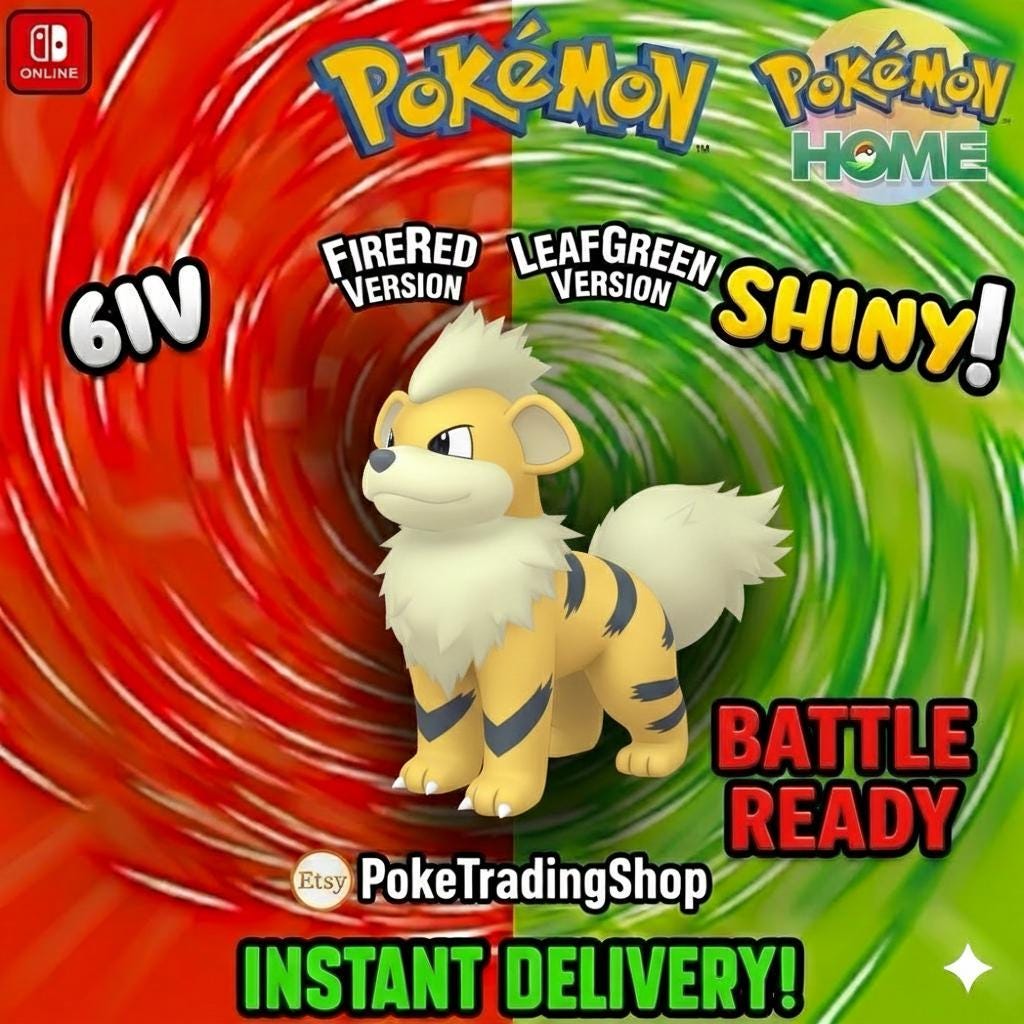 SHINY GROWLITHE Pokémon FireRed LeafGreen 6IV Competitive Battle Ready - Pokémon HOME digital Pokémon trade by