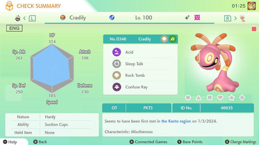 Shiny CRADILY Pokémon HOME 6IV Competitive Battle Ready - Pokémon Scarlet & Violet digital Pokémon trade by PokeTradingShop