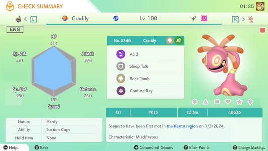 Shiny CRADILY Pokémon HOME 6IV Competitive Battle Ready