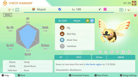 Shiny NINJASK Pokémon HOME 6IV Competitive Battle Ready - Pokémon Scarlet & Violet digital Pokémon trade by PokeTradingShop