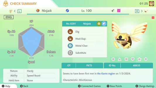 Shiny NINJASK Pokémon HOME 6IV Competitive Battle Ready