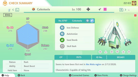 Shiny CELESTEELA Pokémon HOME 6IV Competitive Battle Ready - Pokémon HOME digital Pokémon trade by PokeTradingShop
