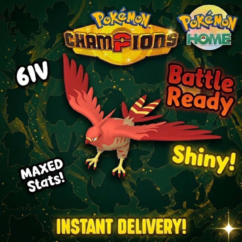 Shiny Talonflame Pokémon Champions 6IV Competitive Battle Ready - Pokémon HOME digital Pokémon trade by PokeTradingShop