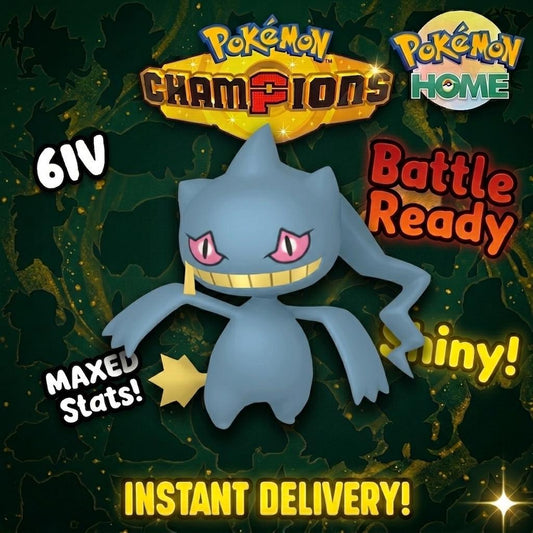 Shiny Banette Pokémon Champions 6IV Competitive Battle Ready - Pokémon HOME digital Pokémon trade by PokeTradingShop