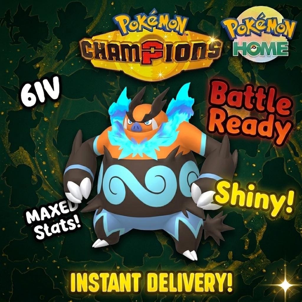 Shiny Emboar Pokémon Champions 6IV Competitive Battle Ready - Pokémon HOME digital Pokémon trade by PokeTradingShop