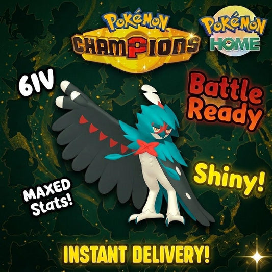 Shiny Decidueye Pokémon Champions 6IV Competitive Battle Ready - Pokémon HOME digital Pokémon trade by PokeTradingShop