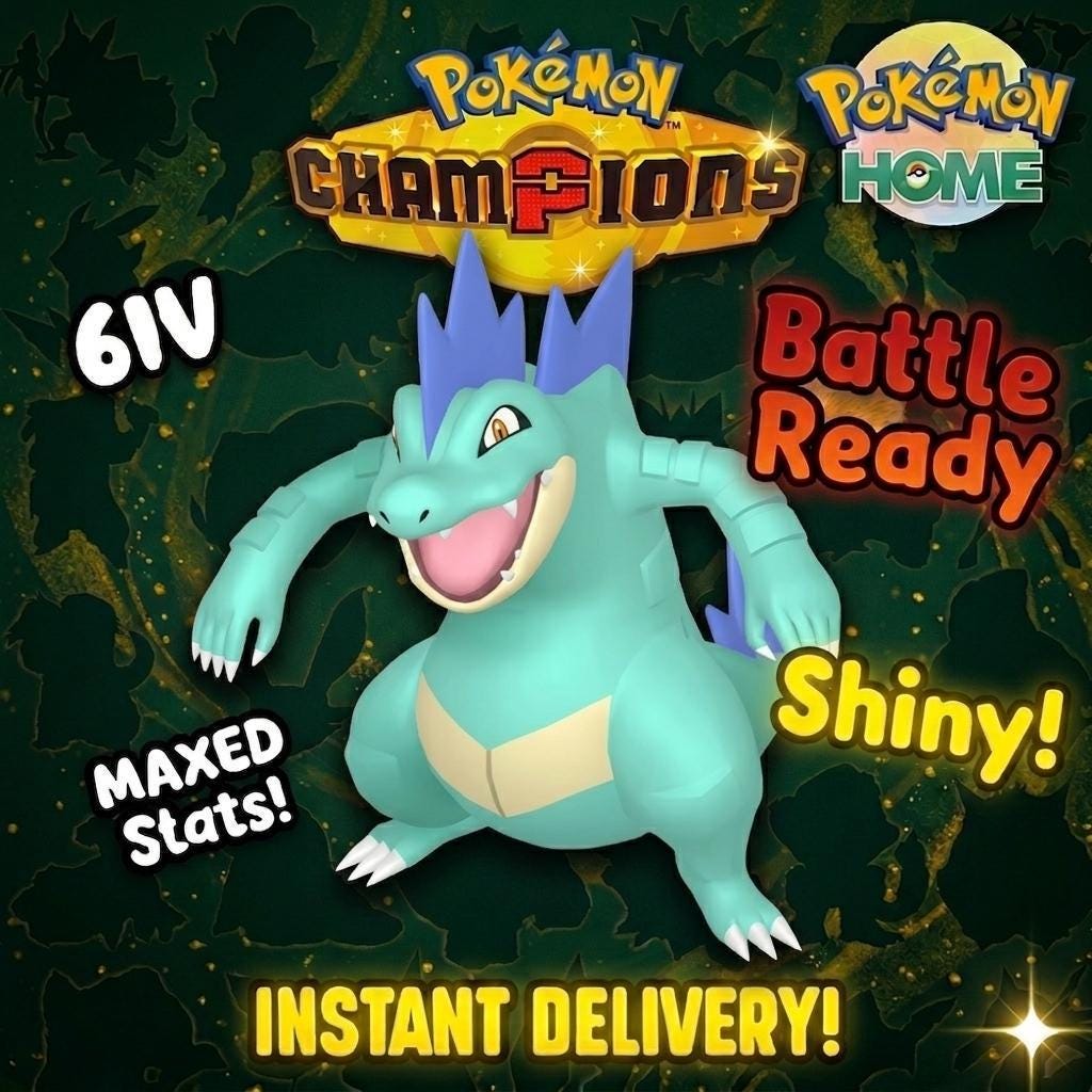 Shiny Feraligatr Pokémon Champions 6IV Competitive Battle Ready - Pokémon HOME digital Pokémon trade by PokeTradingShop