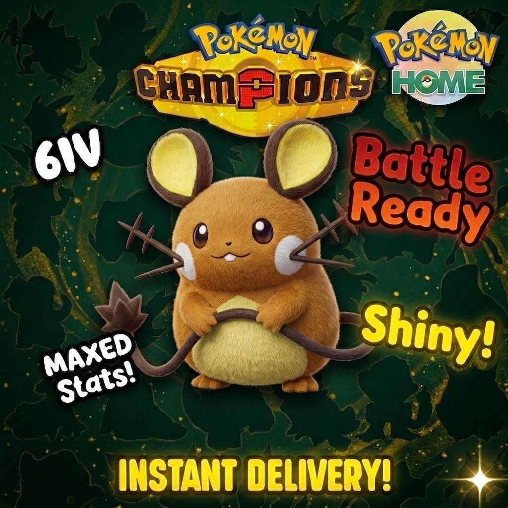 Shiny Dedenne Pokémon Champions 6IV Competitive Battle Ready - Pokémon HOME digital Pokémon trade by PokeTradingShop