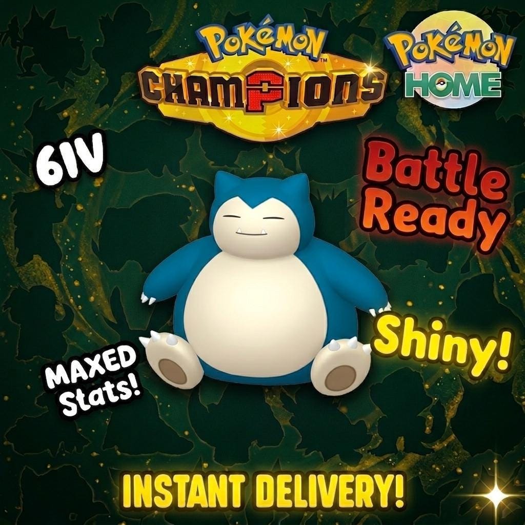 Shiny Snorlax Pokémon Champions 6IV Competitive Battle Ready - Pokémon HOME digital Pokémon trade by PokeTradingShop