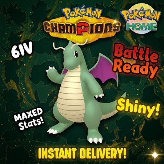 Shiny Dragonite Pokémon Champions 6IV Competitive Battle Ready - Pokémon HOME digital Pokémon trade by PokeTradingShop