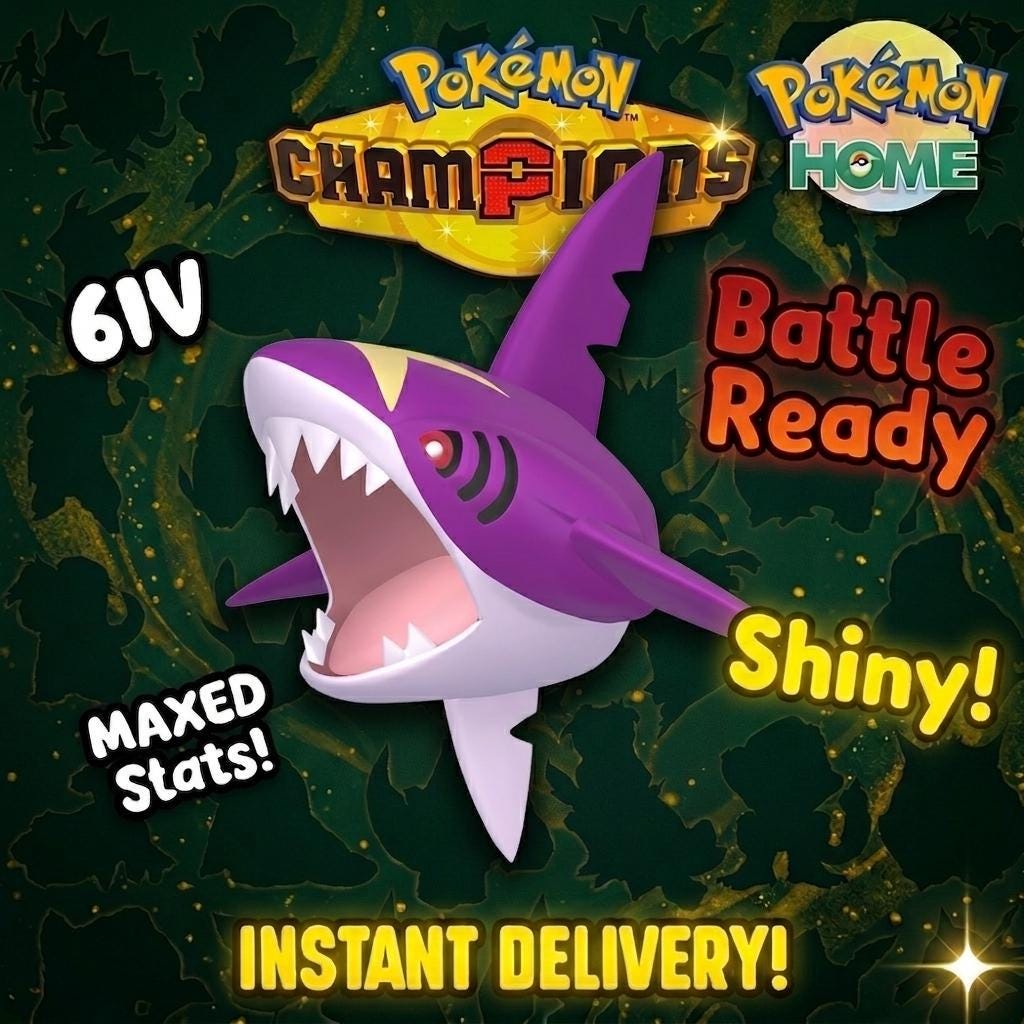 Shiny Sharpedo Pokémon Champions 6IV Competitive Battle Ready - Pokémon HOME digital Pokémon trade by PokeTradingShop