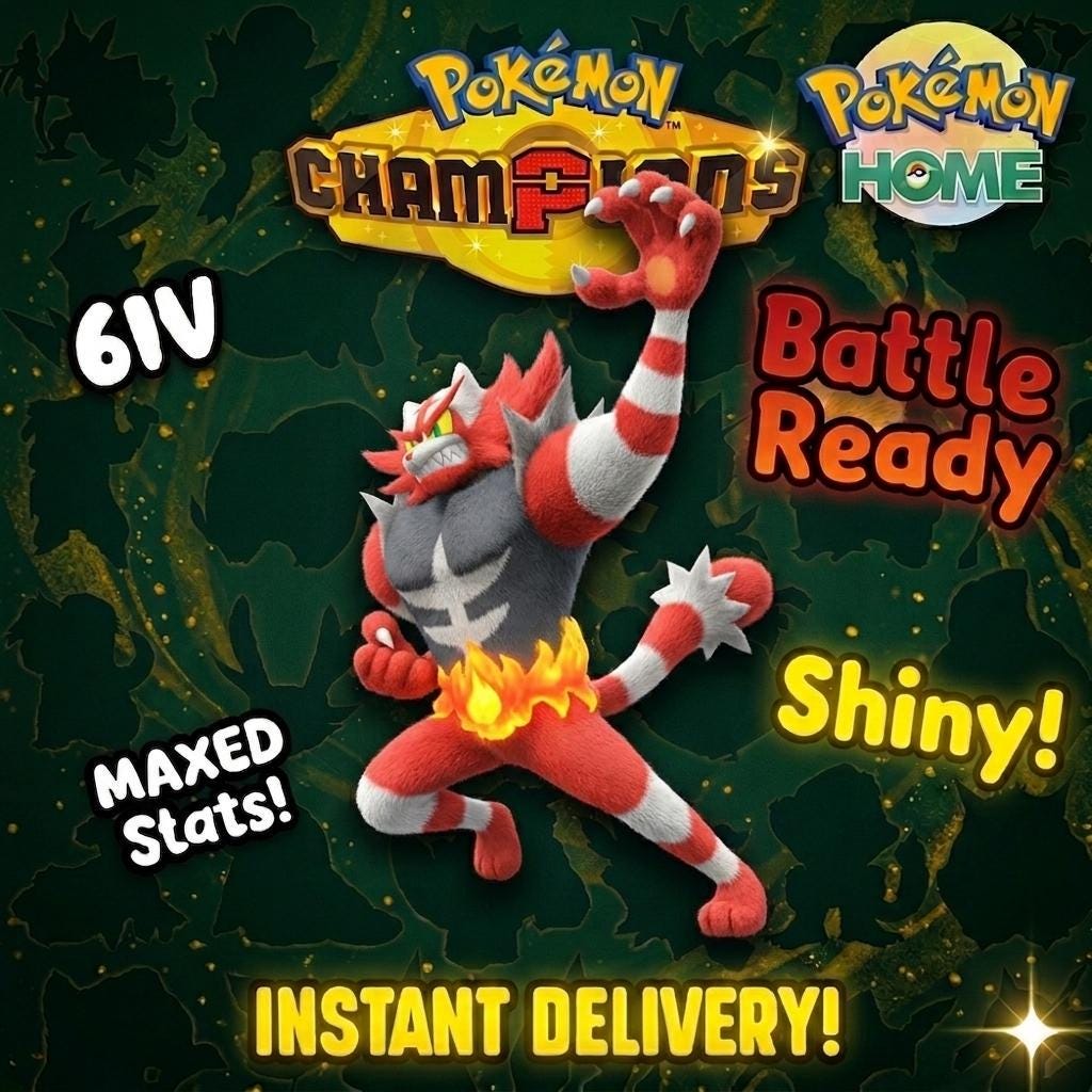 Shiny Incineroar Pokémon Champions 6IV Competitive Battle Ready - Pokémon HOME digital Pokémon trade by PokeTradingShop