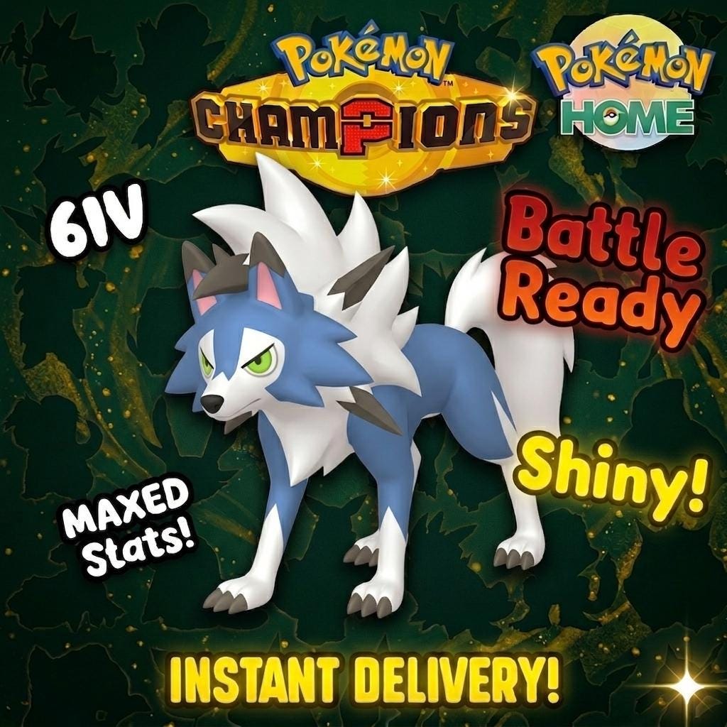 Shiny Lycanroc Midday Form Pokémon Champions 6IV Competitive Battle Ready - Pokémon HOME digital Pokémon trade by