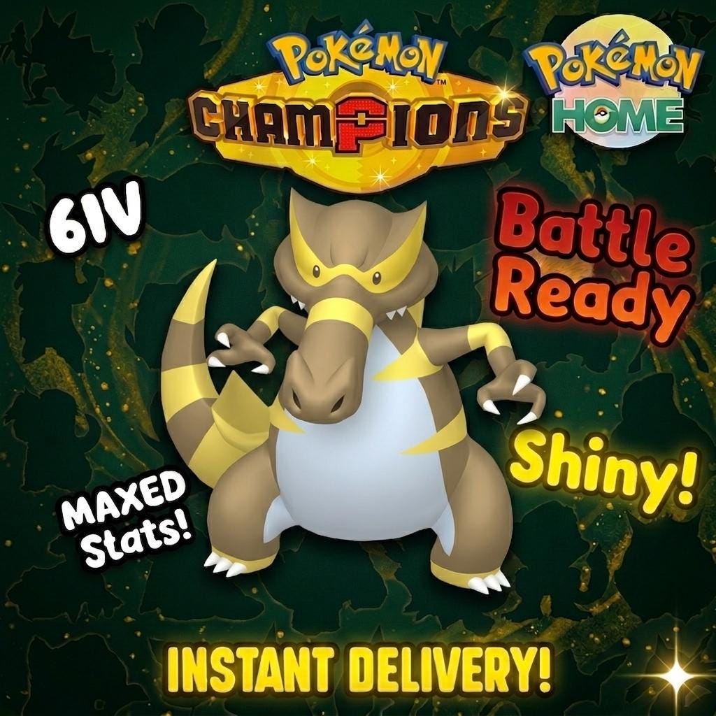 Shiny Krookodile Pokémon Champions 6IV Competitive Battle Ready - Pokémon HOME digital Pokémon trade by PokeTradingShop