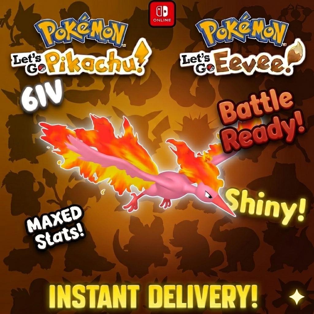 SHINY 6IV Moltres Pokémon Lets Go Pikachu Eevee 6IV Competitive Battle Ready - Pokémon Let's Go Pikachu & Eevee digital