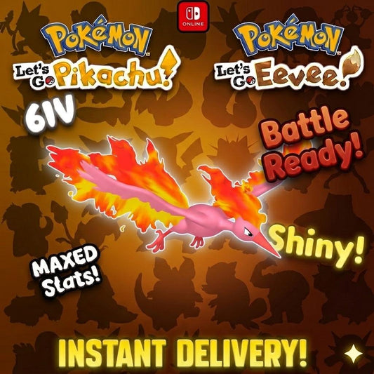 SHINY 6IV Moltres Pokémon Lets Go Pikachu Eevee 6IV Competitive Battle Ready - Pokémon Let's Go Pikachu & Eevee digital