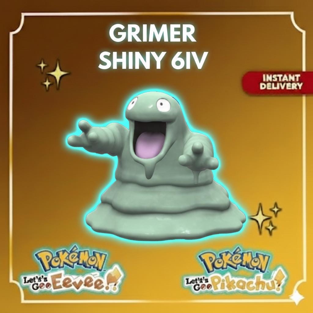 Shiny GRIMER Pokémon Lets Go Pikachu Eevee 6IV Competitive Battle Ready - Pokémon Let's Go Pikachu & Eevee digital Pokémon
