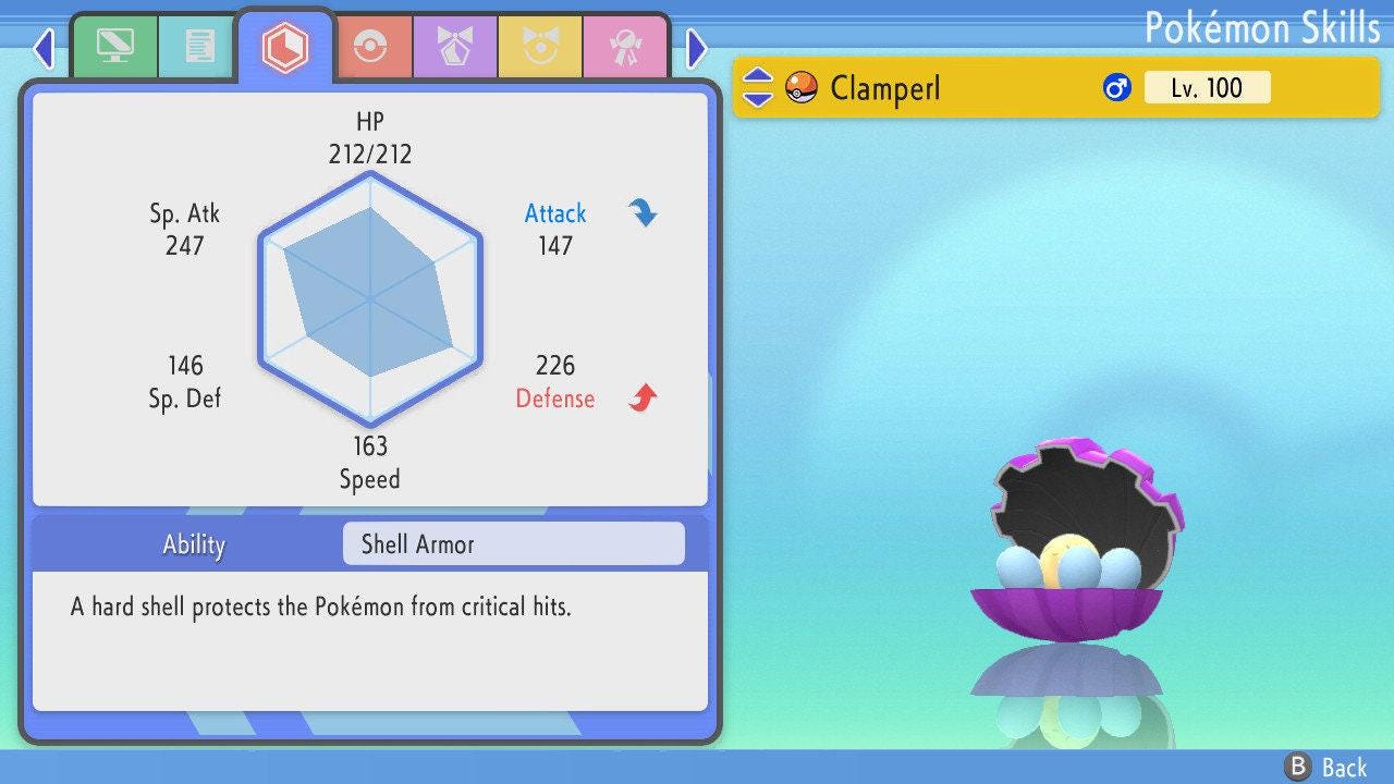 SHINY 6IV CLAMPERL Pokemon Brilliant Diamond Shining Pearl 6IV Competitive Battle - Pokémon Brilliant Diamond & Shining Pearl