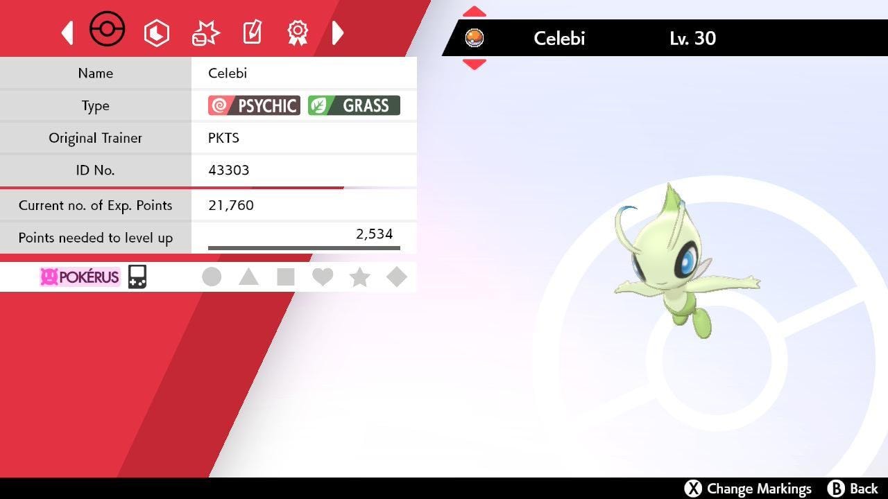 Celebi Lv. 30 Crystal Origin Event Pokérus Pokémon HOME Trade Sword Shield Rare - Pokémon Sword & Shield digital Pokémon