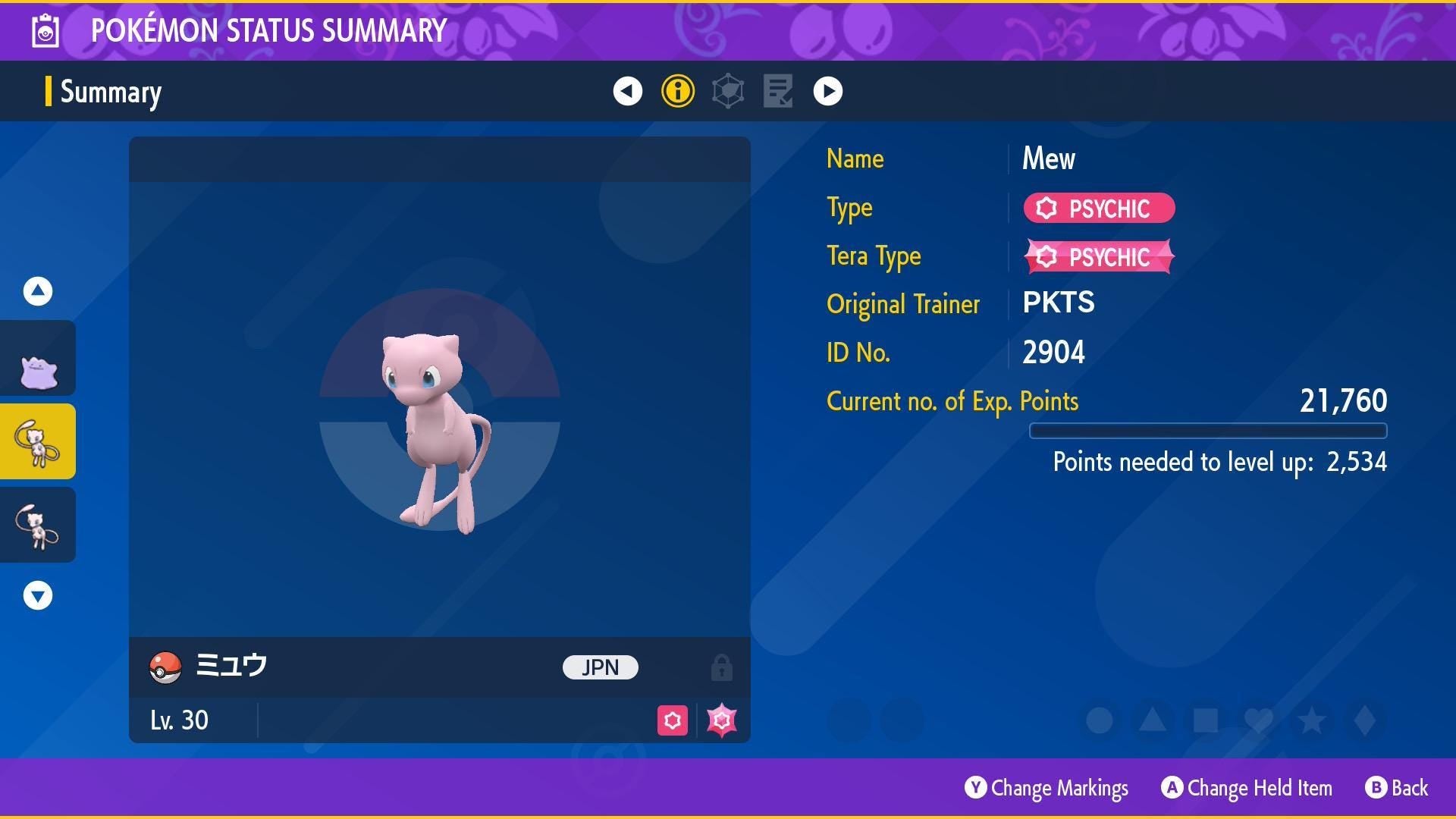 Event MEW Faraway Island Lv.30 Original Pokémon Scarlet Violet + HOME Compatible - Pokémon Scarlet & Violet digital Pokémon