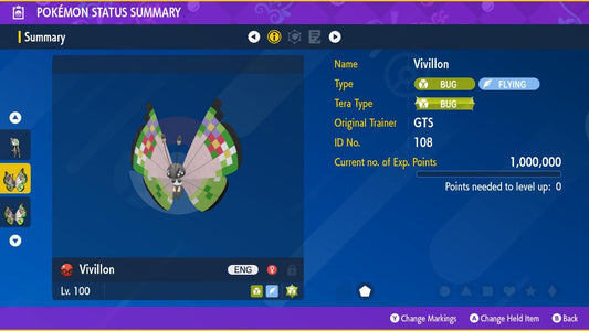 FANCY VIVILLON EVENT Pokémon Scarlet Violet 6IV Competitive Battle Ready - Pokémon Scarlet & Violet digital Pokémon trade by