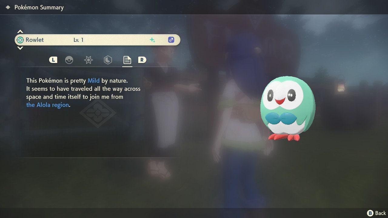Shiny ROWLET Pokemon Legends Arceus 6IV Competitive Battle Ready - Pokémon Legends: Arceus digital Pokémon trade image 2