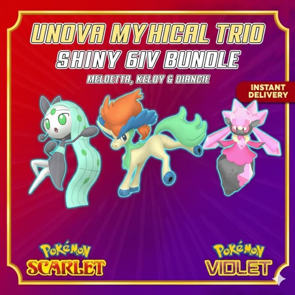 MYTHICAL Keldeo, Meloetta, Diancie Bundle Pack 6IV EV Pokémon Scarlet and Violet - Pokémon Scarlet & Violet digital Pokémon