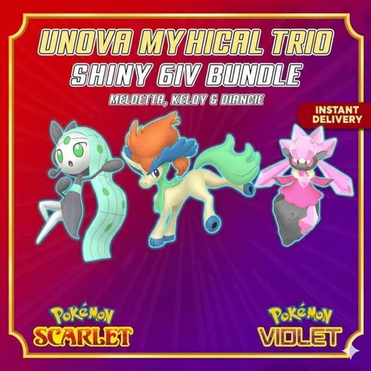 MYTHICAL Keldeo, Meloetta, Diancie Bundle Pack 6IV EV Pokémon Scarlet and Violet - Pokémon Scarlet & Violet digital Pokémon