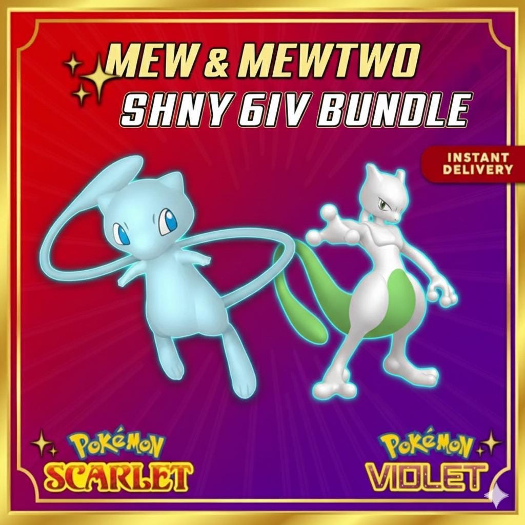 SHINY Mewtwo, Mew Bundle Pack 6IV EV Pokémon Scarlet and Violet 6IV Pokemon Free - Pokémon Scarlet & Violet digital Pokémon