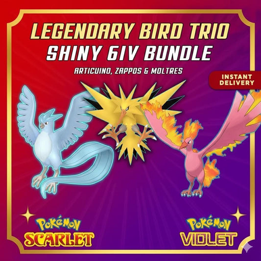 SHINY Articuno, Zapdos, Moltres Bundle Pack 6IV EV Pokémon Scarlet and Violet 6IV - Pokémon Scarlet & Violet digital Pokémon