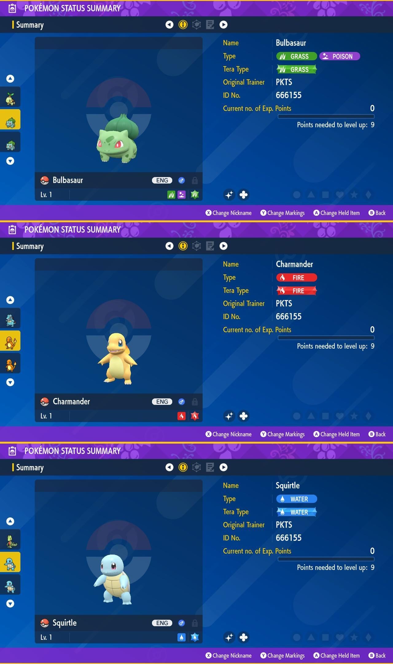 SHINY Bulbasaur, Charmander, Squirtle Bundle Pack 6IV EV Pokémon Scarlet and - Pokémon Scarlet & Violet digital Pokémon trade