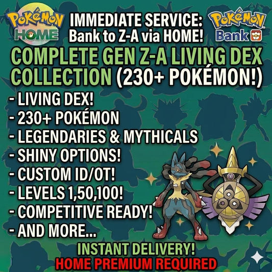 Pokemon ZA Complete Living Dex Shiny Kalos Region Pokédex Gen 6 3DS All Forms - Pokémon Legends: Z-A digital Pokémon trade by