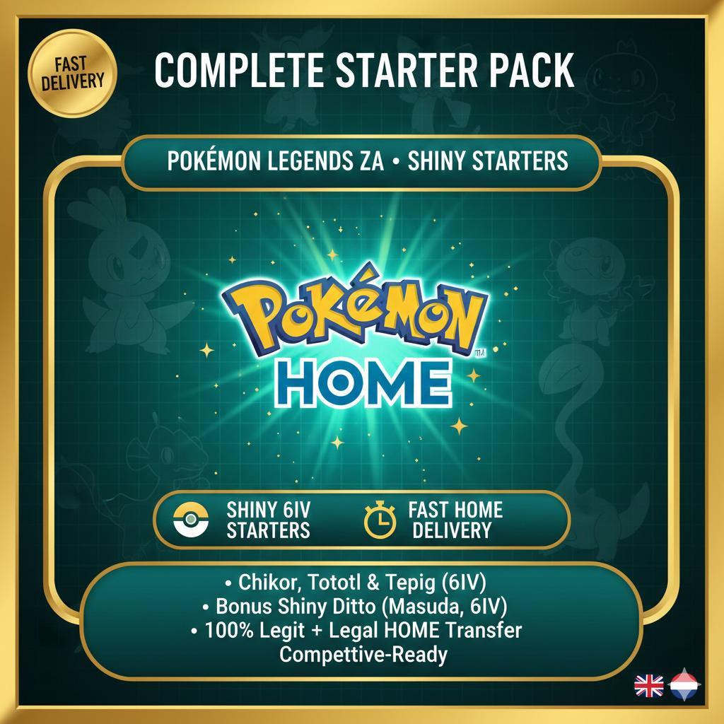 HOME TRANSFER Pokémon Legends Za Shiny Starter Pack + Masuda Ditto Chikorita - Pokémon Legends: Z-A digital Pokémon trade by