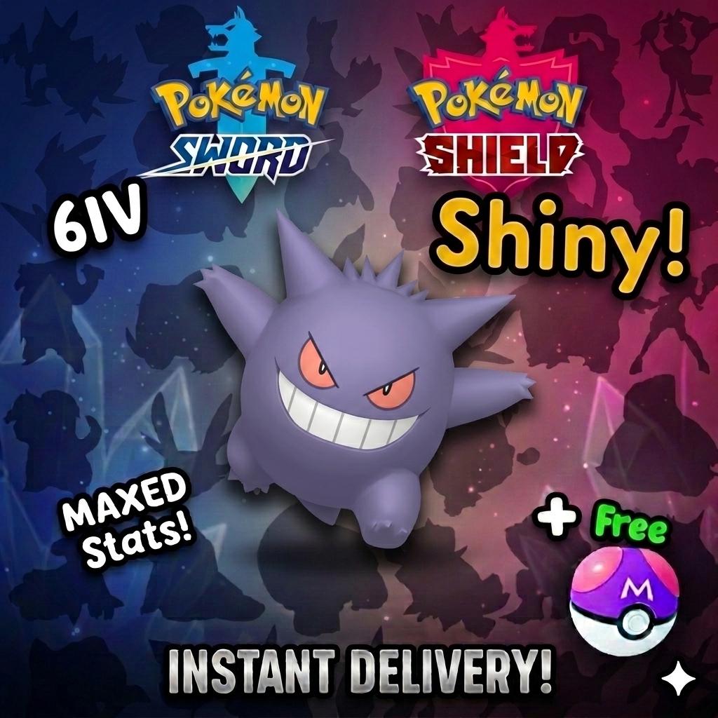 Shiny Gengar Pokemon Sword Shield 6IV Competitive Battle Ready - Pokémon Sword & Shield digital Pokémon trade by
