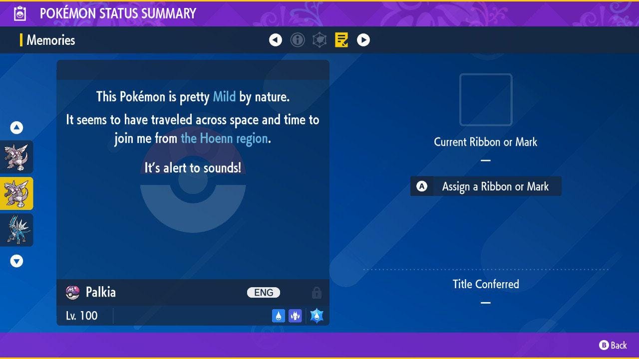 NON Shiny PALKIA Pokémon Scarlet and Violet 6IV Competitive Battle Ready - Pokémon Scarlet & Violet digital Pokémon trade