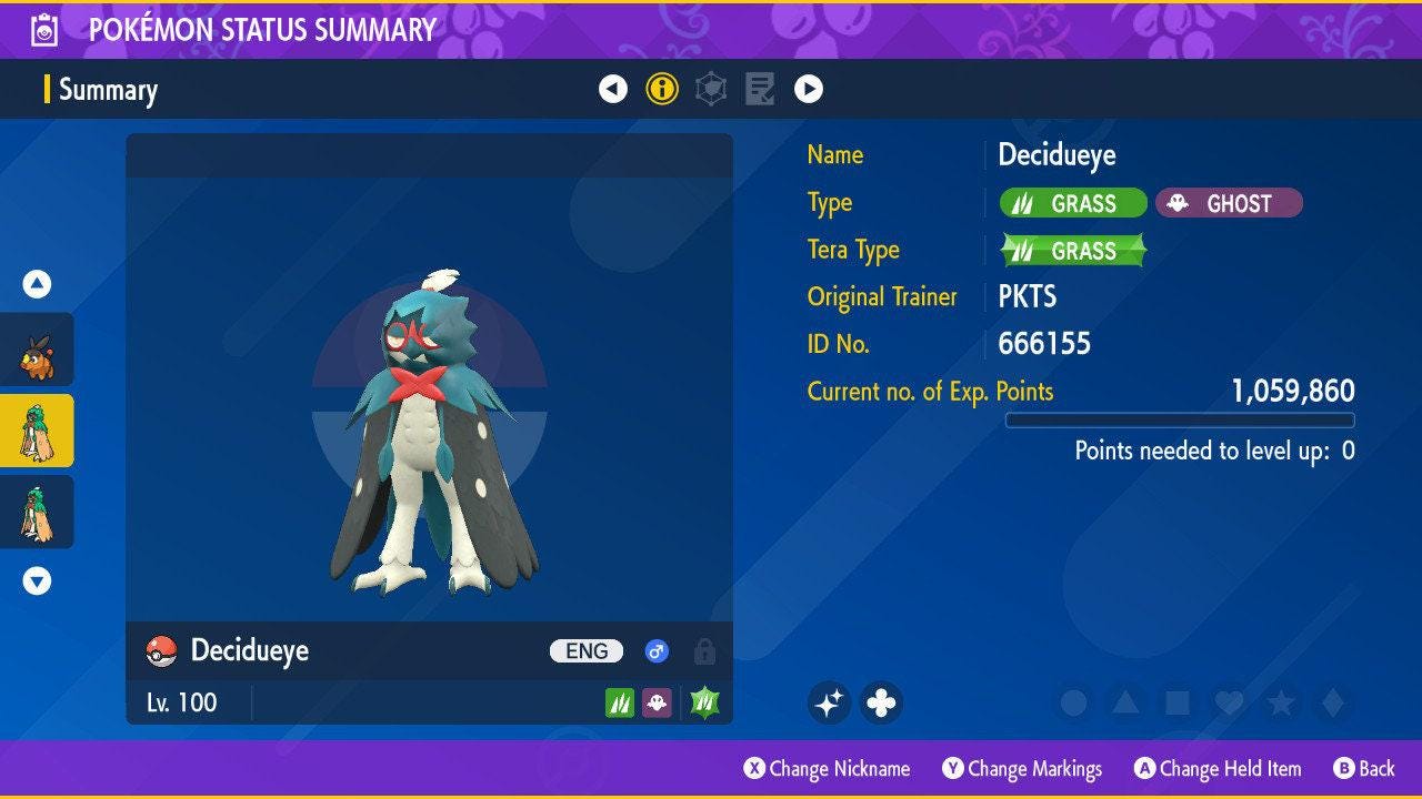 Shiny DECIDUEYE Pokémon Scarlet Violet 6IV Competitive Battle Ready - Pokémon Scarlet & Violet digital Pokémon trade by