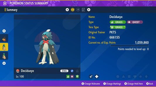 Shiny DECIDUEYE Pokémon Scarlet Violet 6IV Competitive Battle Ready - Pokémon Scarlet & Violet digital Pokémon trade by