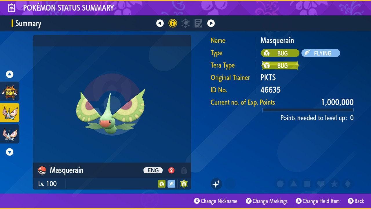 Shiny MASQUERAIN Pokémon Scarlet Violet 6IV Competitive Battle Ready - Pokémon Scarlet & Violet digital Pokémon trade by