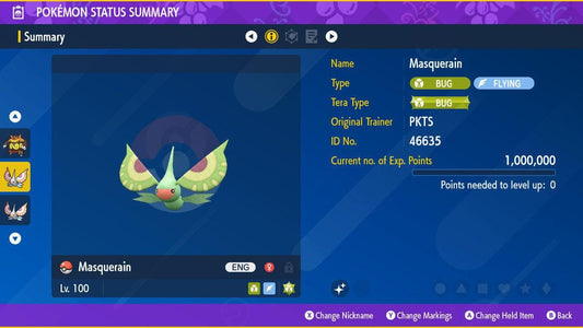 Shiny MASQUERAIN Pokémon Scarlet Violet 6IV Competitive Battle Ready - Pokémon Scarlet & Violet digital Pokémon trade by
