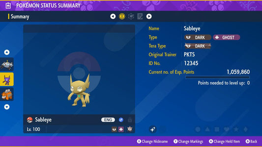 Shiny SABLEYE Pokémon Scarlet Violet 6IV Competitive Battle Ready - Pokémon Scarlet & Violet digital Pokémon trade by