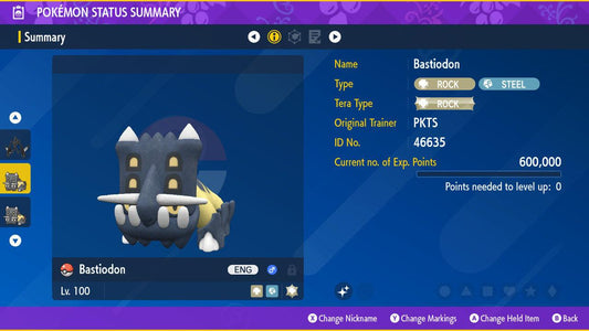 Shiny BASTIODON Pokémon Scarlet and Violet 6IV Competitive Battle Ready - Pokémon Scarlet & Violet digital Pokémon trade by
