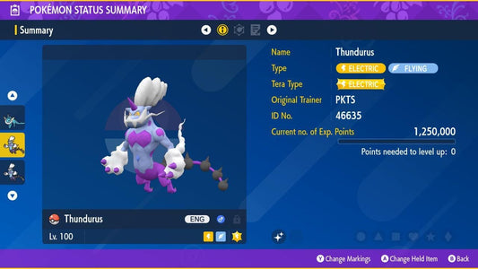 Shiny Therian Forme THUNDURUS Pokémon Scarlet and Violet 6IV Pokemon Mythical - Pokémon Scarlet & Violet digital Pokémon