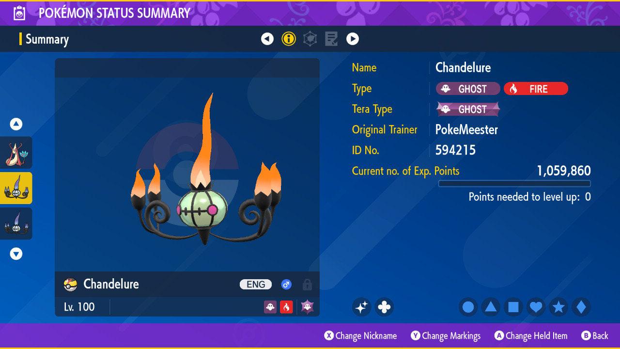 Shiny CHANDELURE Pokémon Scarlet Violet 6IV Competitive Battle Ready - Pokémon Scarlet & Violet digital Pokémon trade by