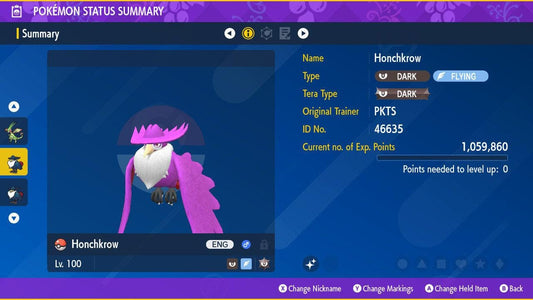 Shiny HONCHKROW Pokémon Scarlet Violet 6IV Competitive Battle Ready - Pokémon Scarlet & Violet digital Pokémon trade by