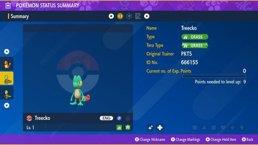 Shiny TREECKO Pokémon Scarlet and Violet 6IV Competitive Battle Ready - Pokémon Scarlet & Violet digital Pokémon trade by